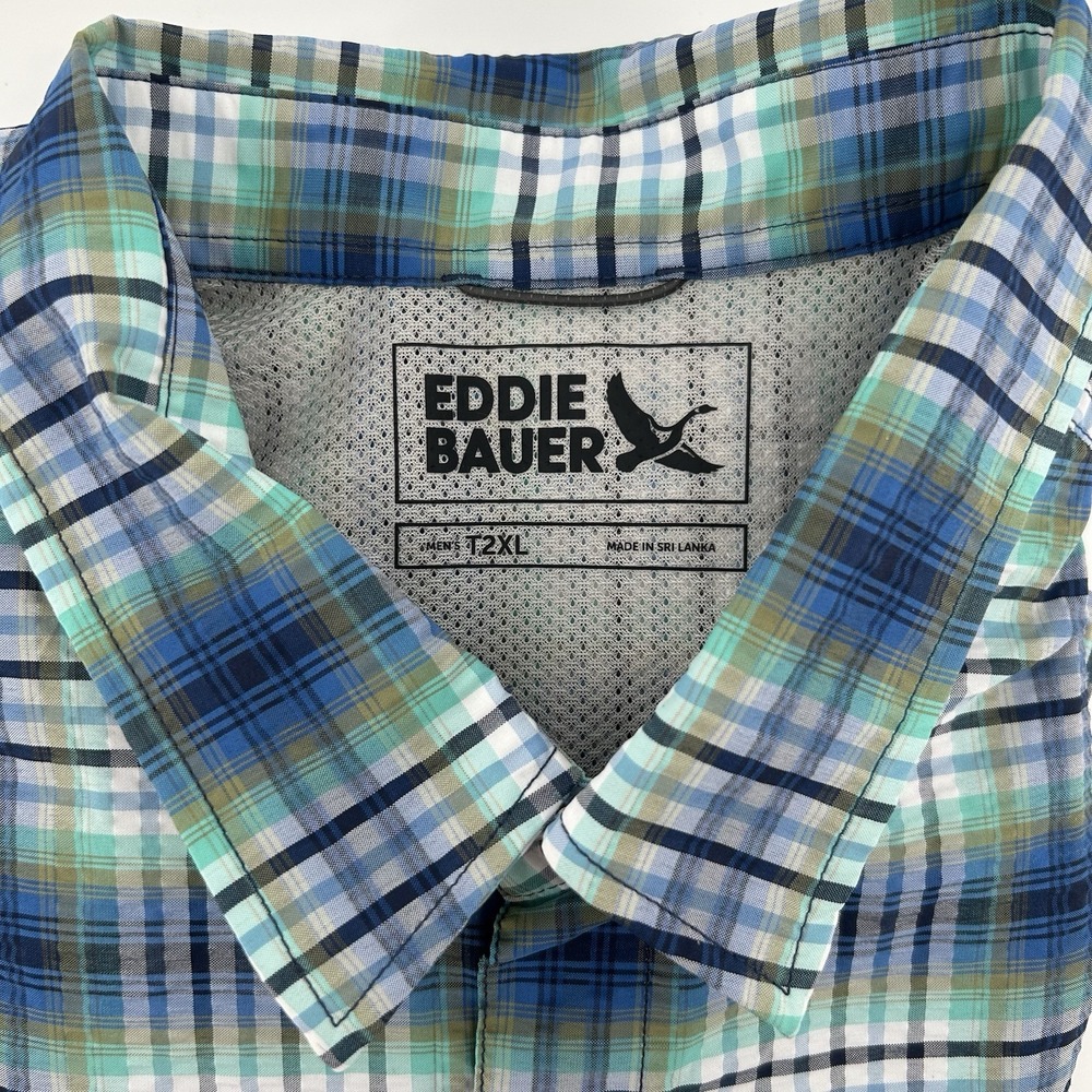Eddie Bauer Shirt Mens 2XL Tall Sea Green Plaid Outdoor Hiking Performance Camp - Picture 4 of 9
